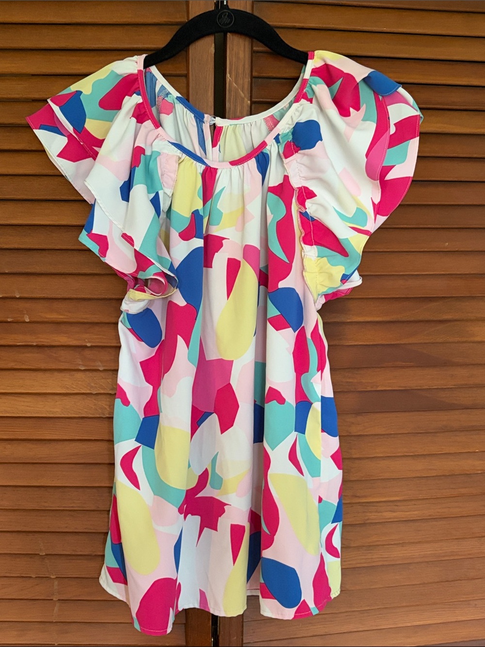 Colorful Abstract Flutter-Sleeve Blouse - Multicolor